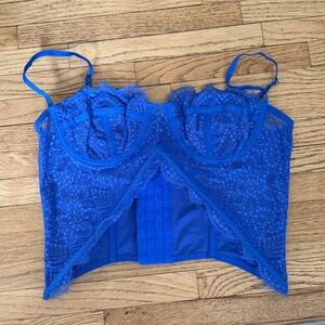 Urban Outfitters Royal Blue Lace V-Cut Out Bustier